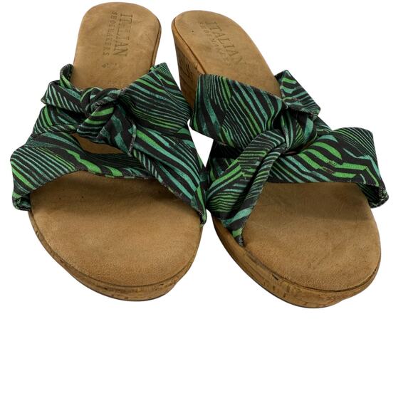 Italian Shoemakers Wedge Sandals Size 8.5 Green Tropical Lightweight Beach Open - Picture 4 of 9